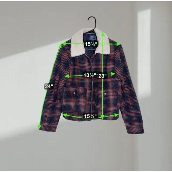 Forever 21 Plaid Sherpa Collar Jacket – Navy/Red (Women’s Large) - Picture 6 of 6